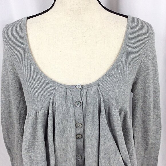 Knitted & Knotted Cardigan Sweater Womens Size Medium Gray Ribbed Crop Draped - Picture 5 of 8